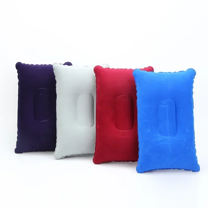 Soft Travel Pillow Pvc Surface Square Pillow Folded Soft Flocking Inflatable Pillow Protable Without Peculiar Smell Inflatable