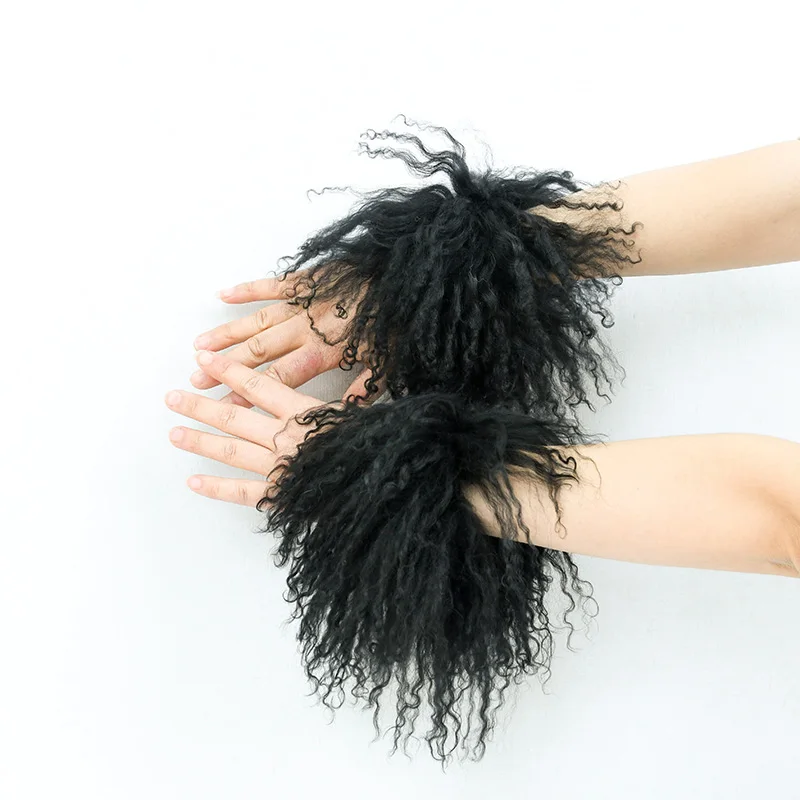 Fashion Women's Solid Autumn Winter Luxurious Cuff-Effortless Snap Design Real Mongolian Lamb Fur Cuff