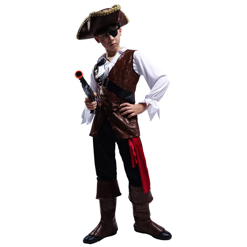 Captain Jack Sparrow Pirate Cosplay Costume for Children, Buccaneer Outfits, Luxo, Halloween, Festa de Natal, Meninos, Crianças, Purim, R$