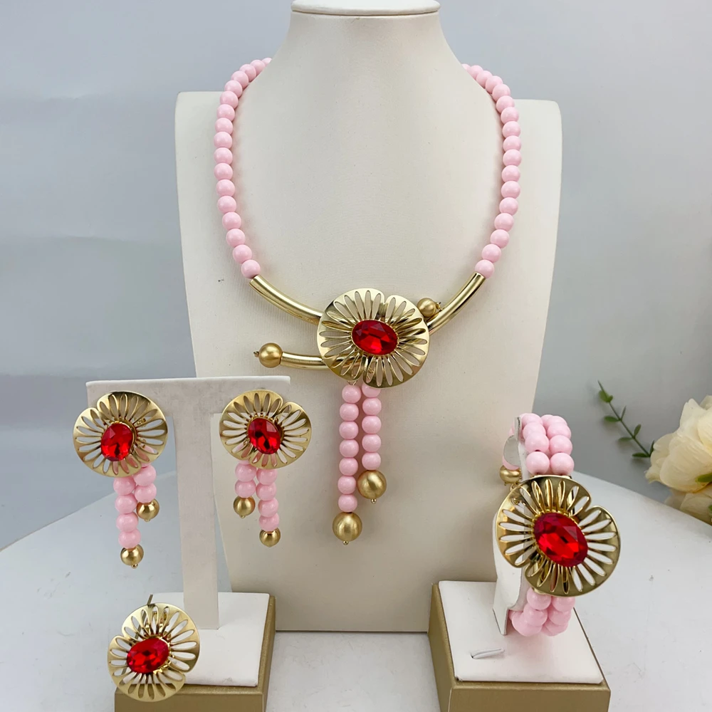 Simple Dubai Jewelry Three Layer Necklace Fine Jewelry Sets for Women Party FHK24216