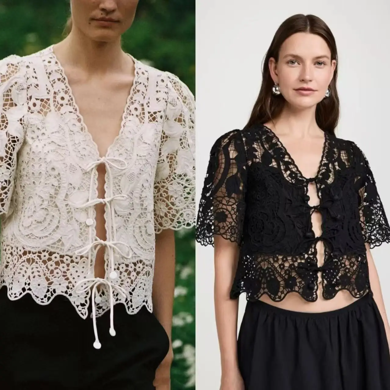 

American Sle Embroidered Lace Trim Belted ort Sve irt Heavy Work Floral Print Cotton Bubble Sve Button up Top