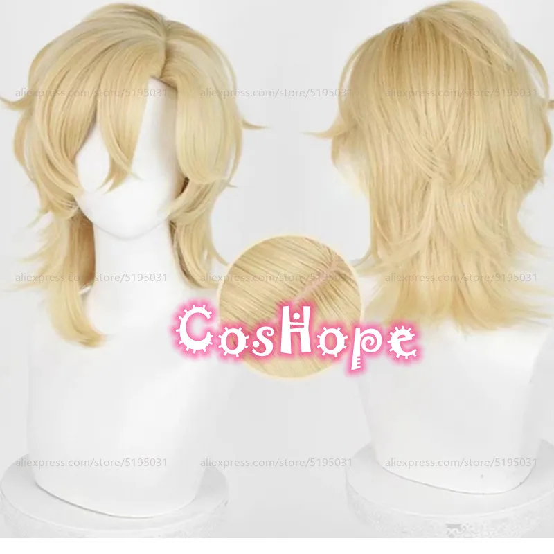 HSR Aventurine Cosplay Wig 40cm Short Hair Golden Wig Cosplay Anime Cosplay Wigs Heat Resistant Synthetic Wigs