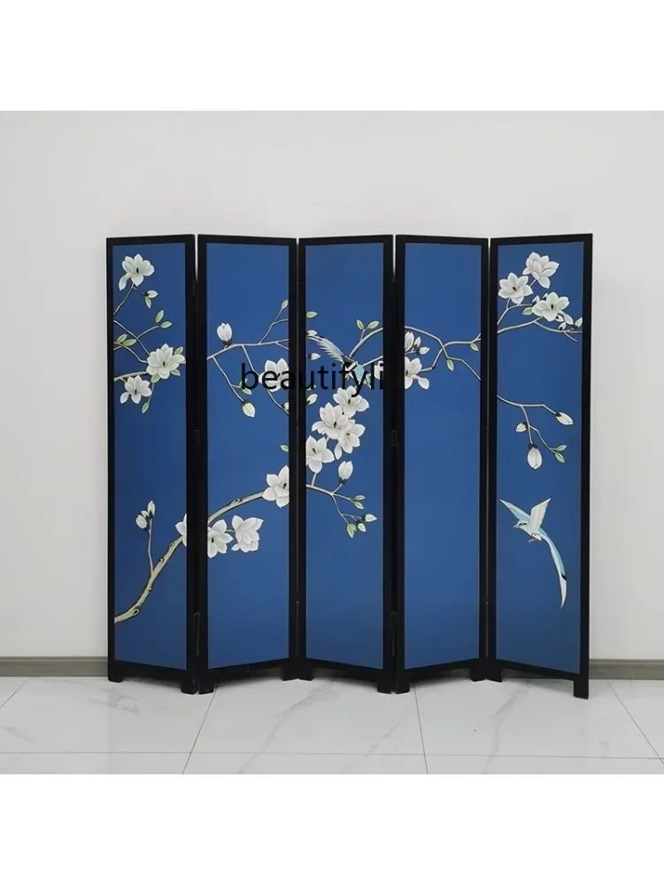 S Subareas Screens Folding Pure Hand Drawing Screen Curio Cabinet Bird-and-Flower Painting Hotel Lacquer Painting Background Wal