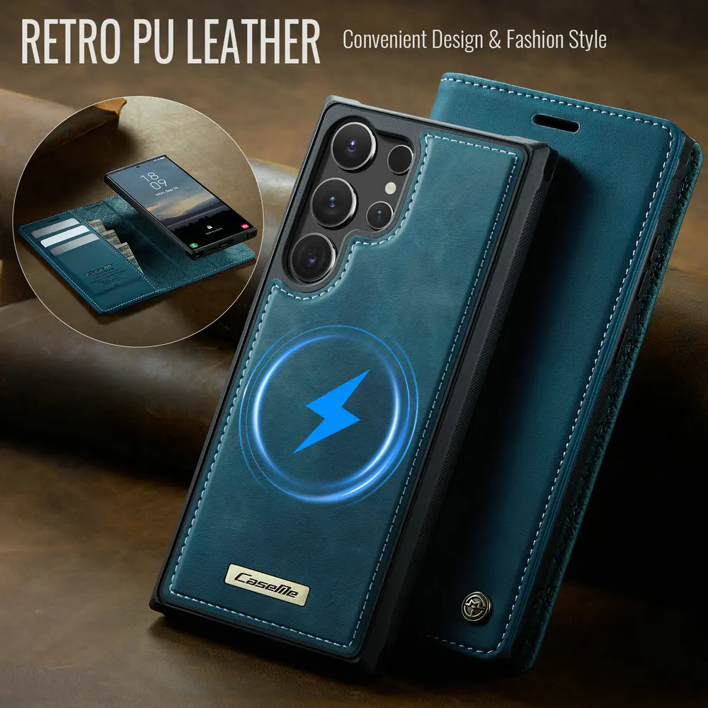 

S25 Ultra S24 S23 S21 S20 FE 5G Magsafe Case Detachable 2IN1 Leather Book Coque for Samsung Galaxy S25 Edge S 25 24 Magnet Cover