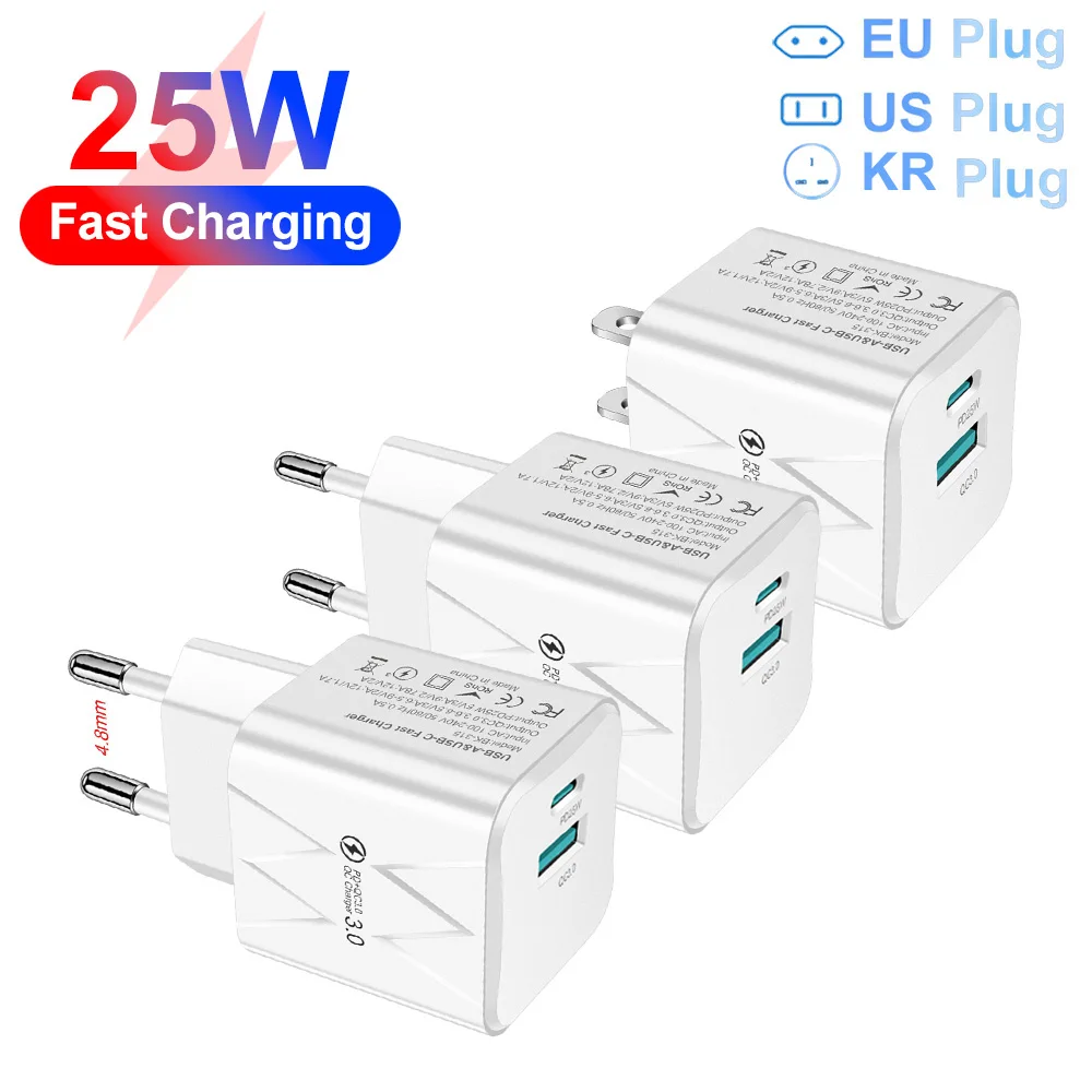 25W PD Charger Fast Charge Type C Phone Charger Power Adapter Quick Charge EU/US/KR Plug Wall Charger For iPhone Xiaomi Samsung