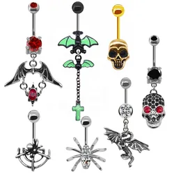Halloween Bat Belly Button Ring Skull Mouth Devil Wings Spider Navle Piercing Button Ring Umbilical Piecing Jewelry for Women