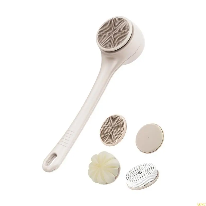 A0NC Double Handle Rotating Electric Shower Brush with 4 Removable Brush Heads USB Electric Long Handle Bath Brush Enduring