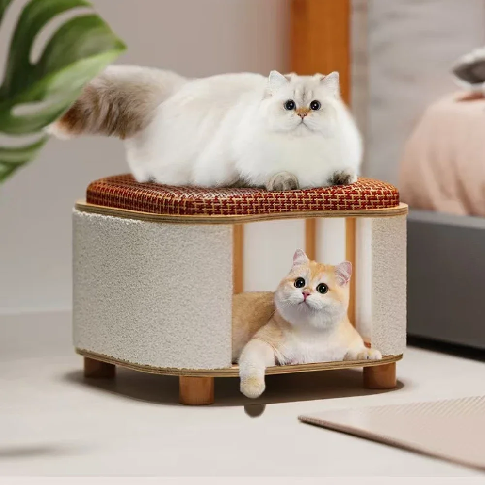 2-in-1 Stool Cat House Human-Pet Shared Cats Bed Stool Multi-Functional Pets Furniture Cat Supplies for Indoor Cats & Home Decor