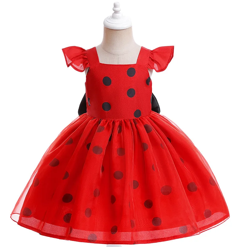 Christmas Ladybug Girls Dress Small Flying Sleeve Cosplay Princess Clothes Birthday Party Performance Baby Children Costume