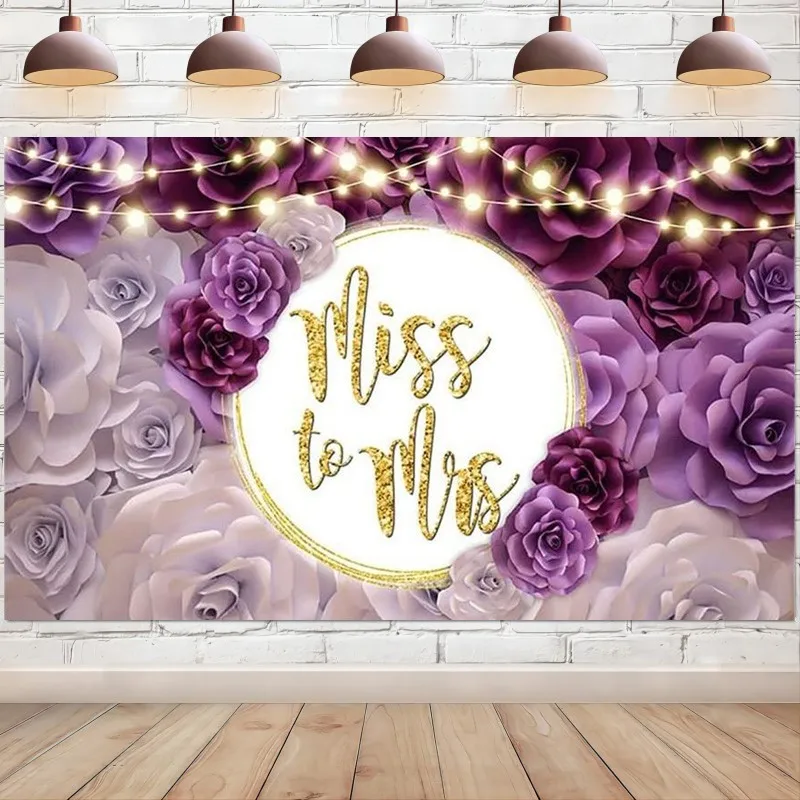 Miss to Mrs Bridal Shower Backdrop Purple Floral Flowers Wedding Bride to Be Engagement Photography Background Party Decorations