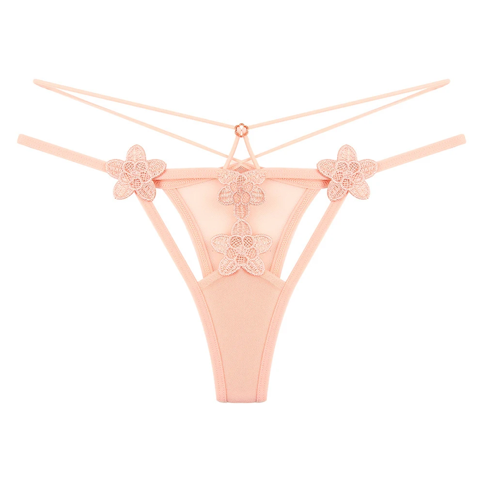 Sexy Frauen G-string Floral Stickerei Mesh Unterwäsche Transparent Hohl Tanga Niedrige Taille T-back Höschen Verführung Erotische Dessous