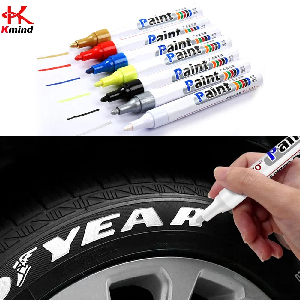 

1pcs White Waterproof Cars Wheel Tire Oily Mark Pen Auto Rubber Tyre Paint Pen Cd Metal Permanent Paint Marker Graffiti Touch Up