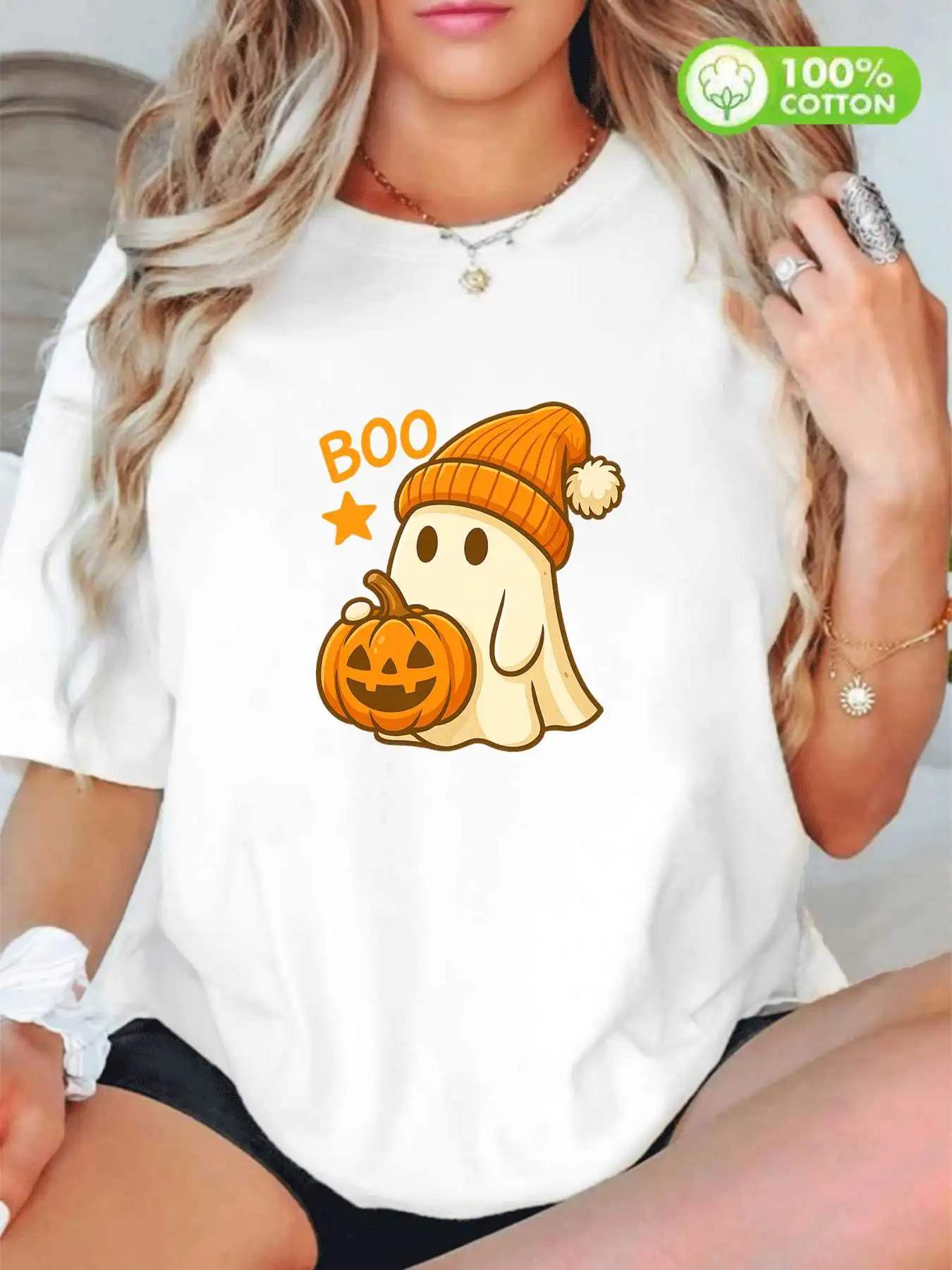 

【WY4402138】Cartoon pattern Round neck women's cotton T-shirt short sleeve fashion printing half sleeve shirt cotton T-shirt