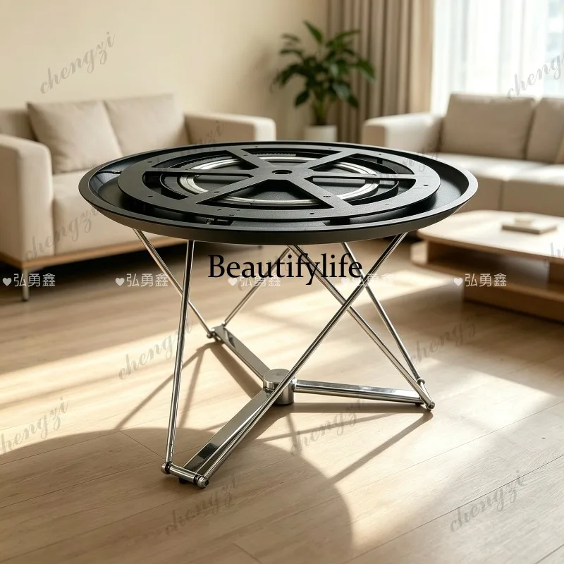 Lifting coffee table, light luxury minimalist coffee round table deformation lifting high coffee table dining table