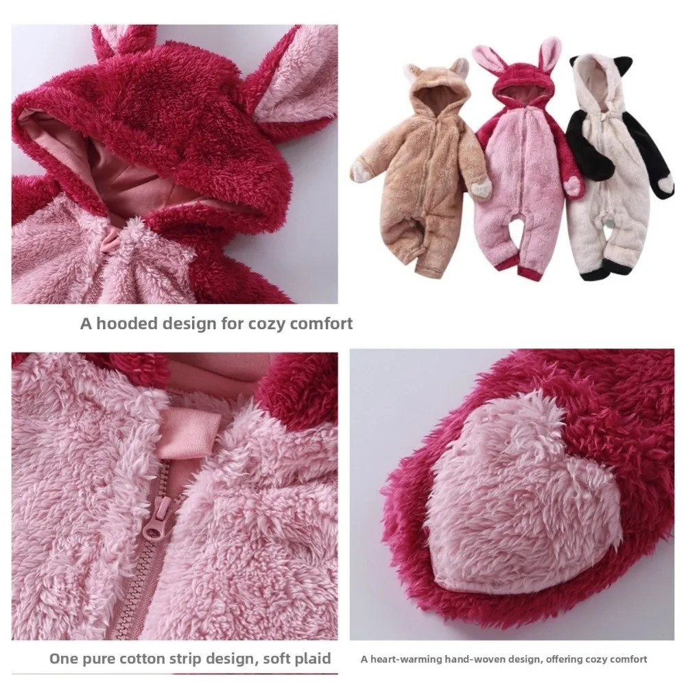 

Autumn Winter Jumpsuits Nightgown Warm Plush Hooded Infant Home Clothes Sleepwear Rabbit Panda Pattern Newborn Romper