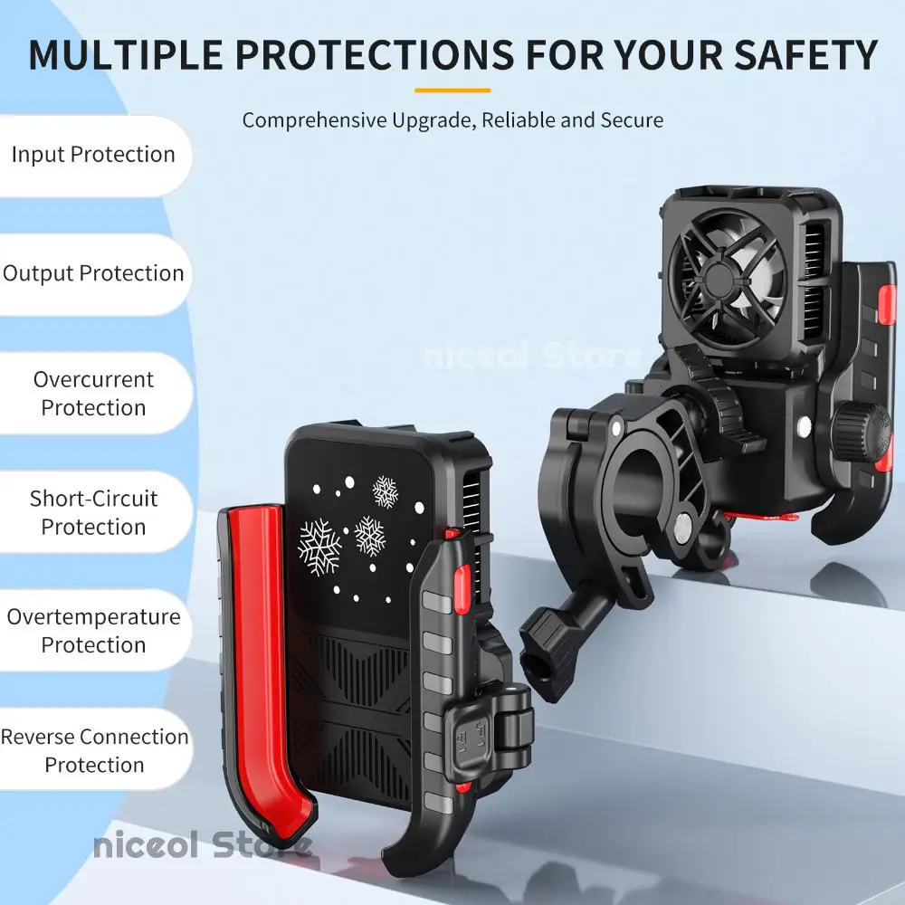 

Cooling Motorcycle Phone Holder with USB/TYPE-C Charging Port Navigation Bracket 360 Rotation Motorcycle Cellphone Holder