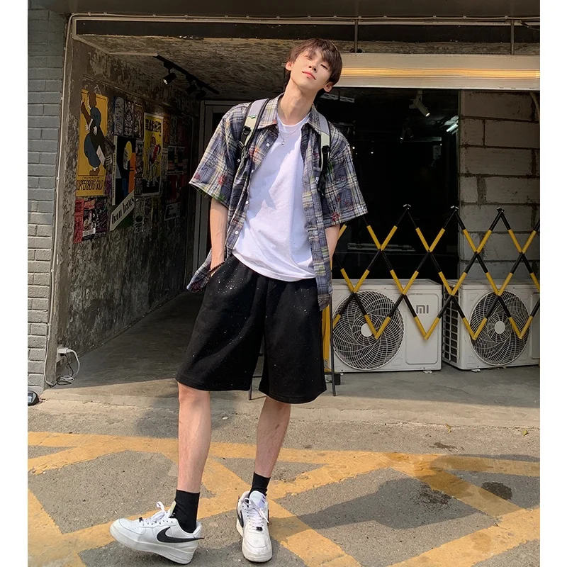 

iny American Sle Men's Sport orts Summer New Arrival Casual Bright Five-Quarter Length Elastic Waist Straight Leg Pants