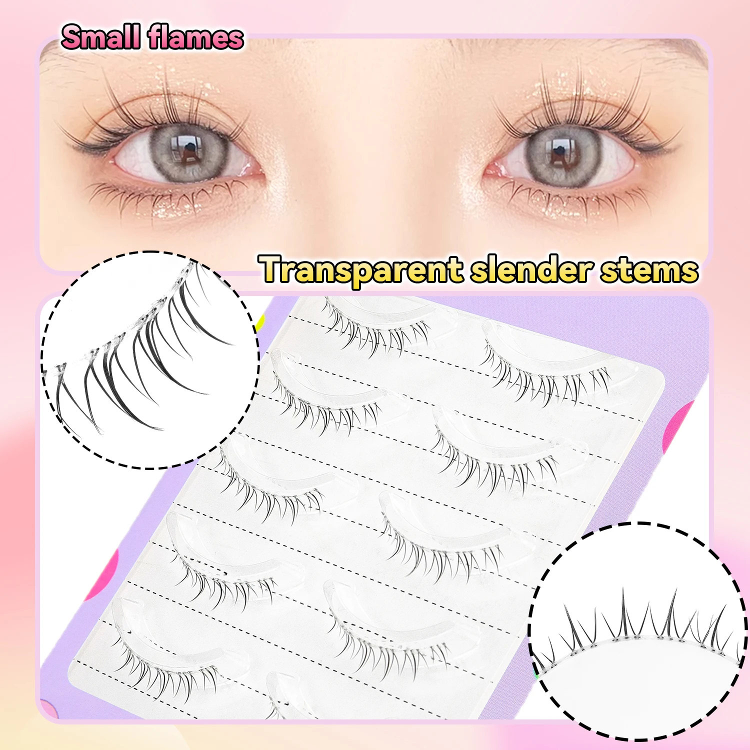 5 Pairs of Transparent False Eyelashes with Natural Flame Effect Under the Lower Lashes are Suitable for Beginners