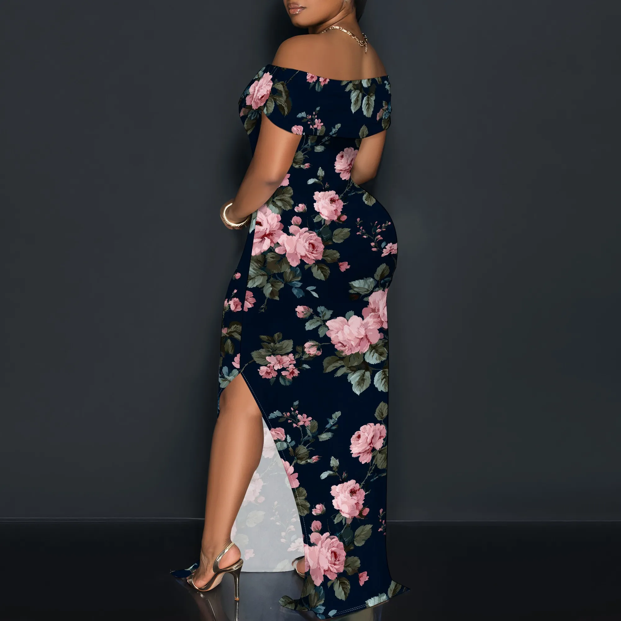 Women's Maxi Dresses Short Sleeve Floral Solid Summer Beach Dress Casual Loose   Side Split Long Dress with Pockets
