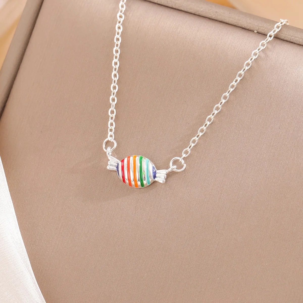 

New Fashion Rainbow Candy 925 Sterling Silver Personality Clavicle Chain Necklaces XL023