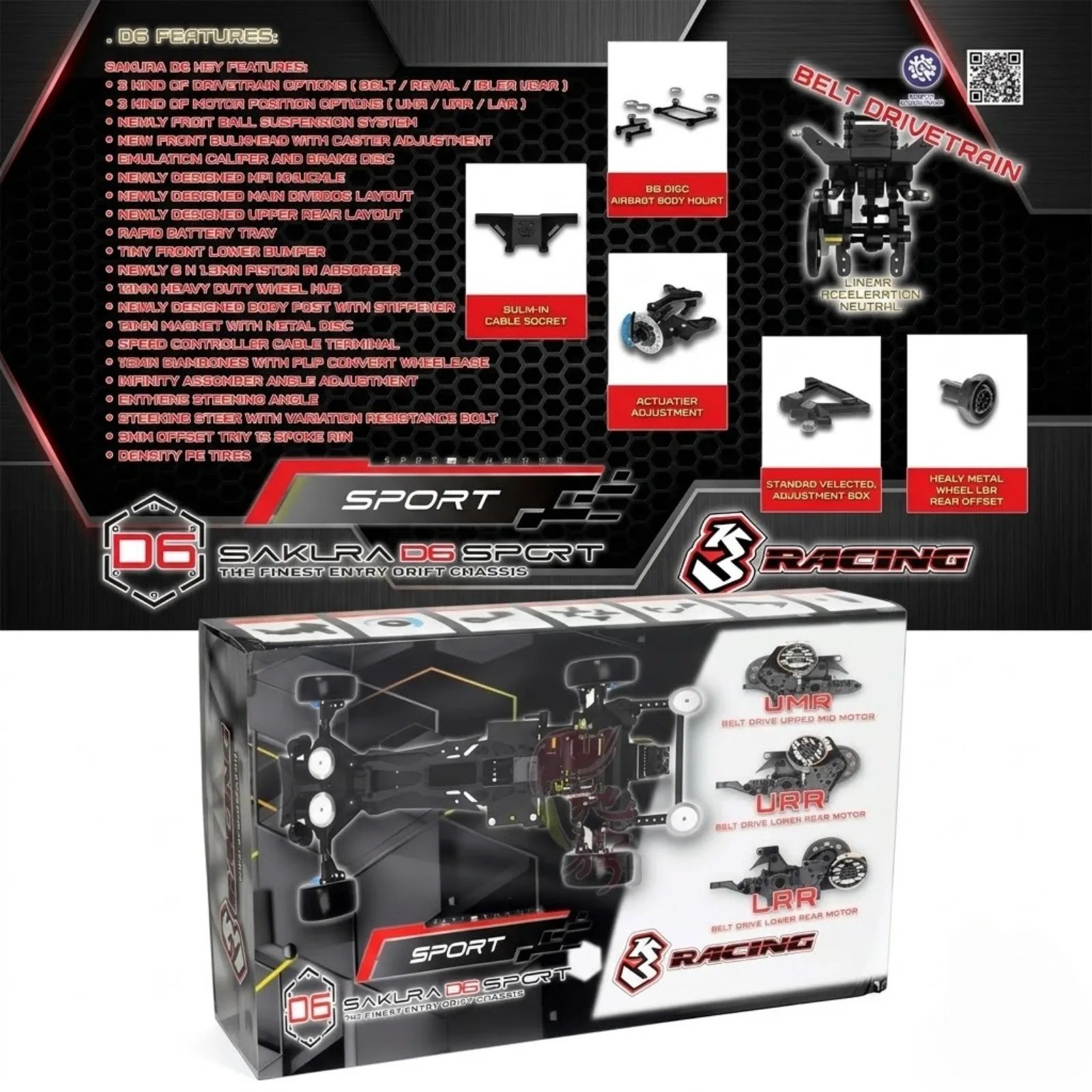 3RACING Sakura D6 Sport D6S KIT 1/10 RC Electric Remote Control Model Car Rear Drive Drift Car Frame Adults  Toys