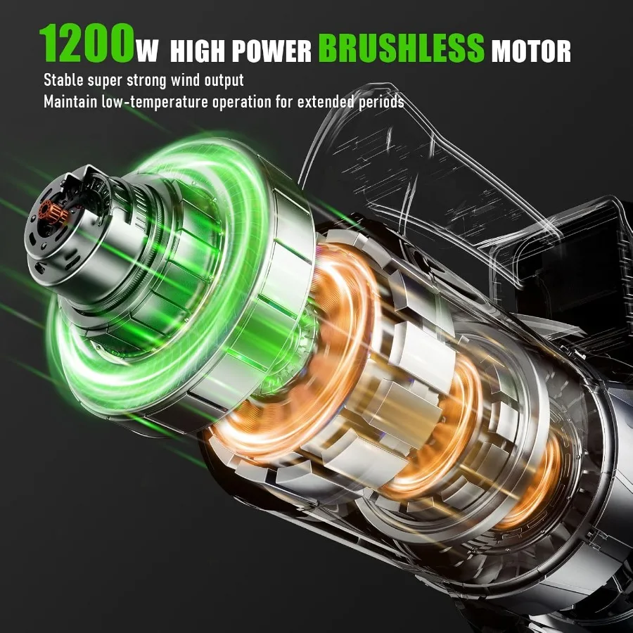 Leaf Blower Cordless 735 CFM Brushless Electric Blower with 2 X 5.0Ah Battery 6 Speed Levels 3 Extension Tubes Lightweight Batt