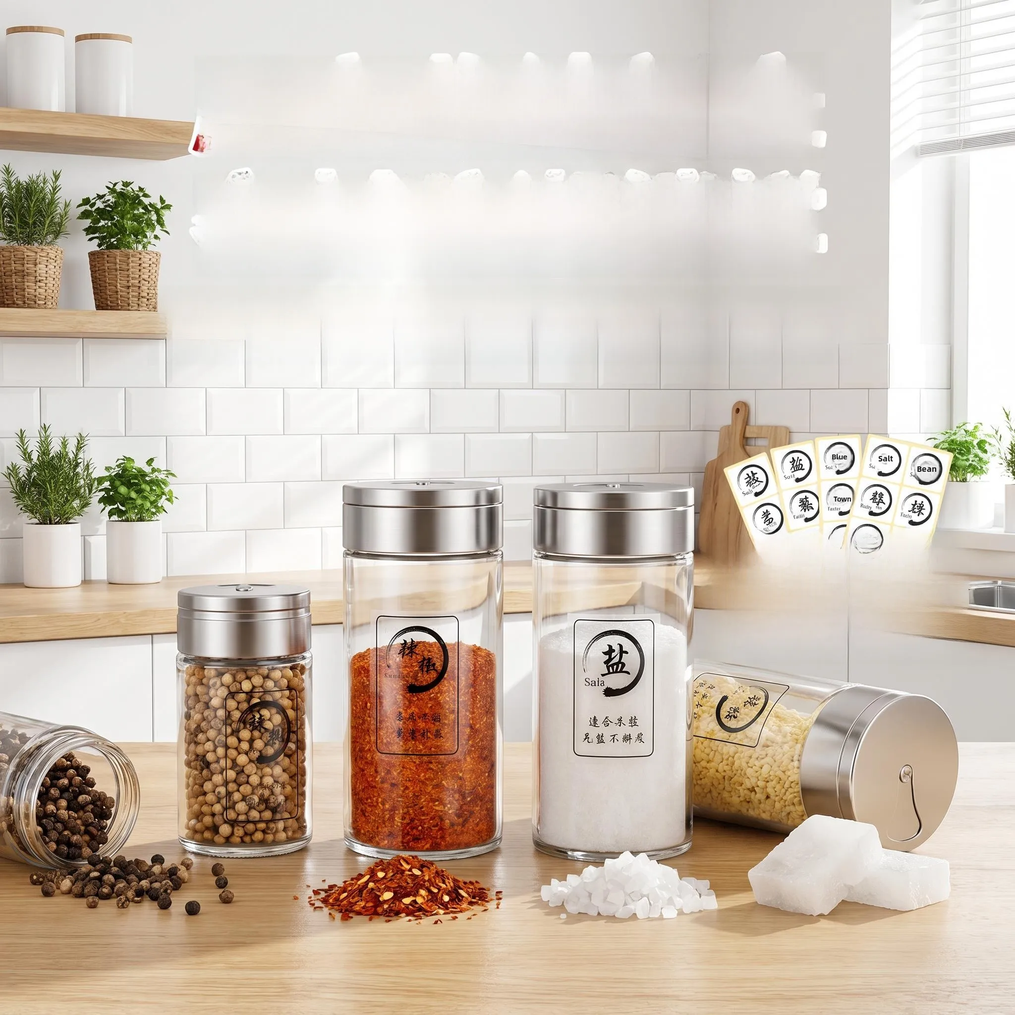 

Portable Outdoor Barbecue Seasoning Box Commercial Kitchen Cumin Powder Salt Jar Combination Set Cylindrical High Borosilicat...