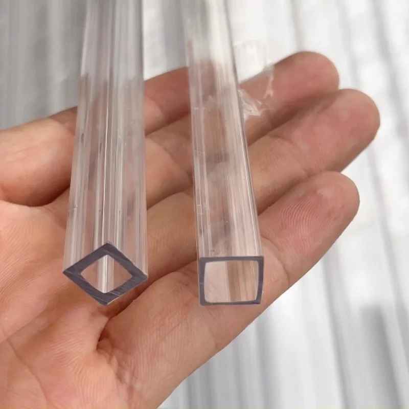 2Pcs Length 495mm Transparent PC Polycarbonate Rigid Plastic Tube - Hollow Square/Rectangular Column Pipe PC Tube Plastic Pipe