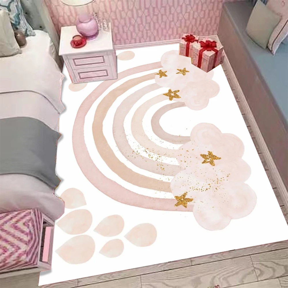 Soft Watercolor Rainbow Theme Large Carpet with Gradient Rainbow Decor Kids Bedroom Living Room Floor Rug