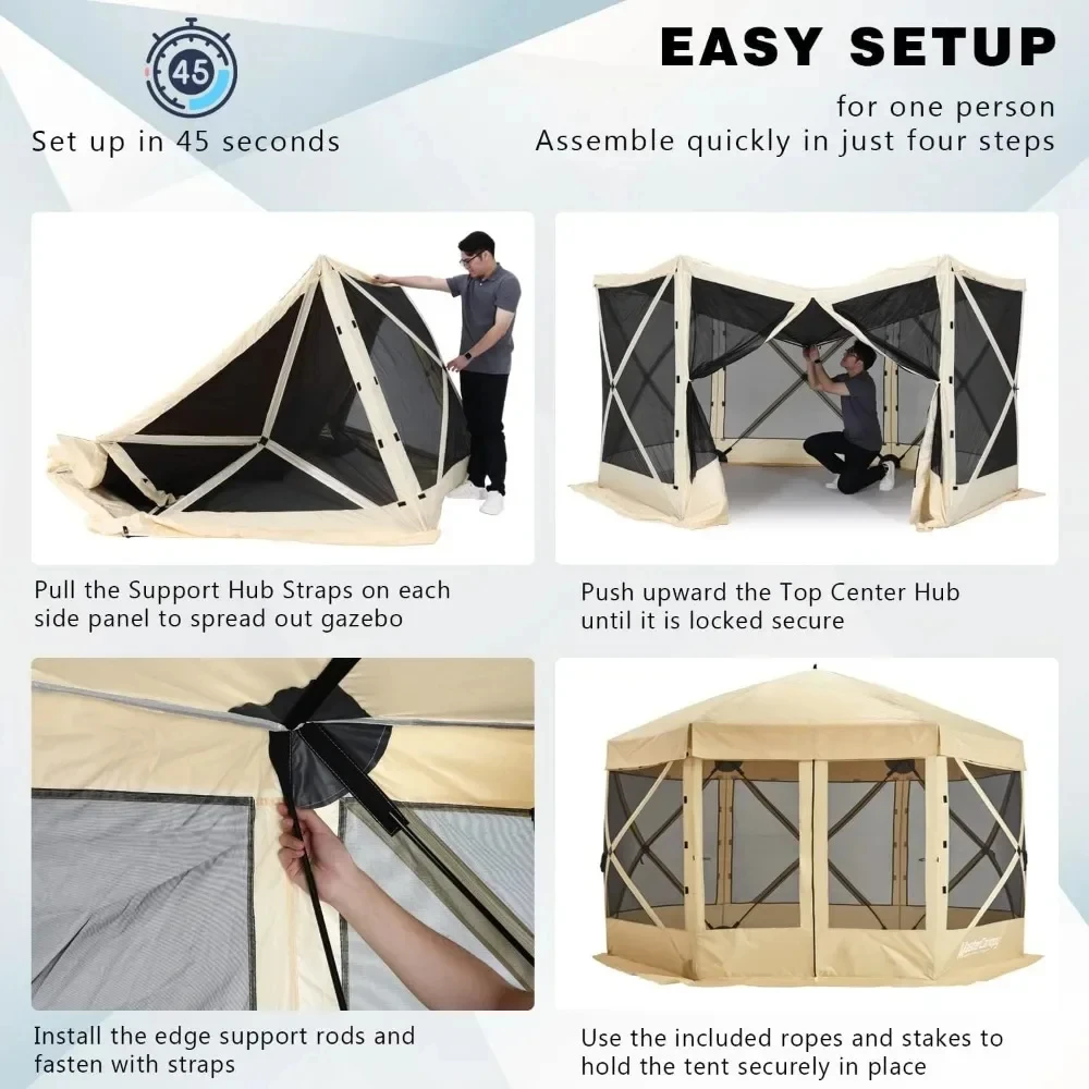 Tenda de acampamento ao ar livre com tela portátil para casa, gazebo pop up com bolsa de transporte (12x12)