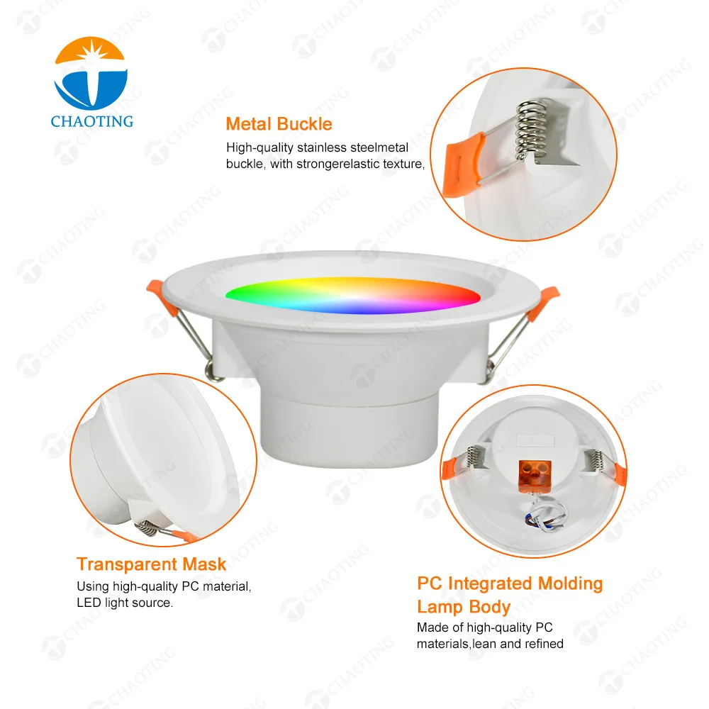 Plafonnier Led encastrable, rond et intelligent, avec wi-fi, Tuya, rvb, éclairage d'intérieur, 4 pouces, 12W, Cct, à intensité réglable, nouveau Style