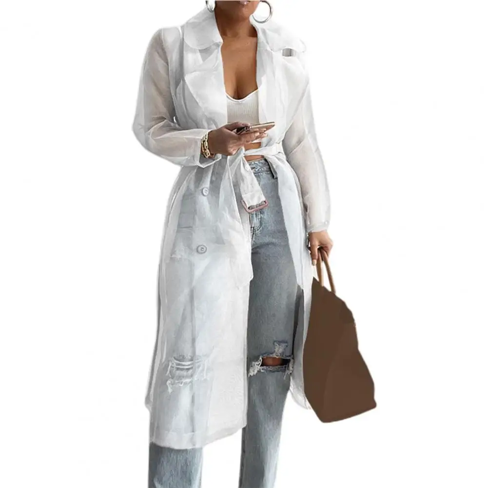 Fashion Women Mesh Jacket Puff Sleeve Sunscreen Shirt Lace Up Summer Thin Coat