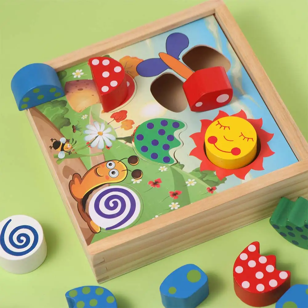 Jouets Montessori en bois de forme, jouet de développement pour l'éducation précoce, boîte de tri de formes de couleurs, puzzle de dessin animé, blocs assortis colorés