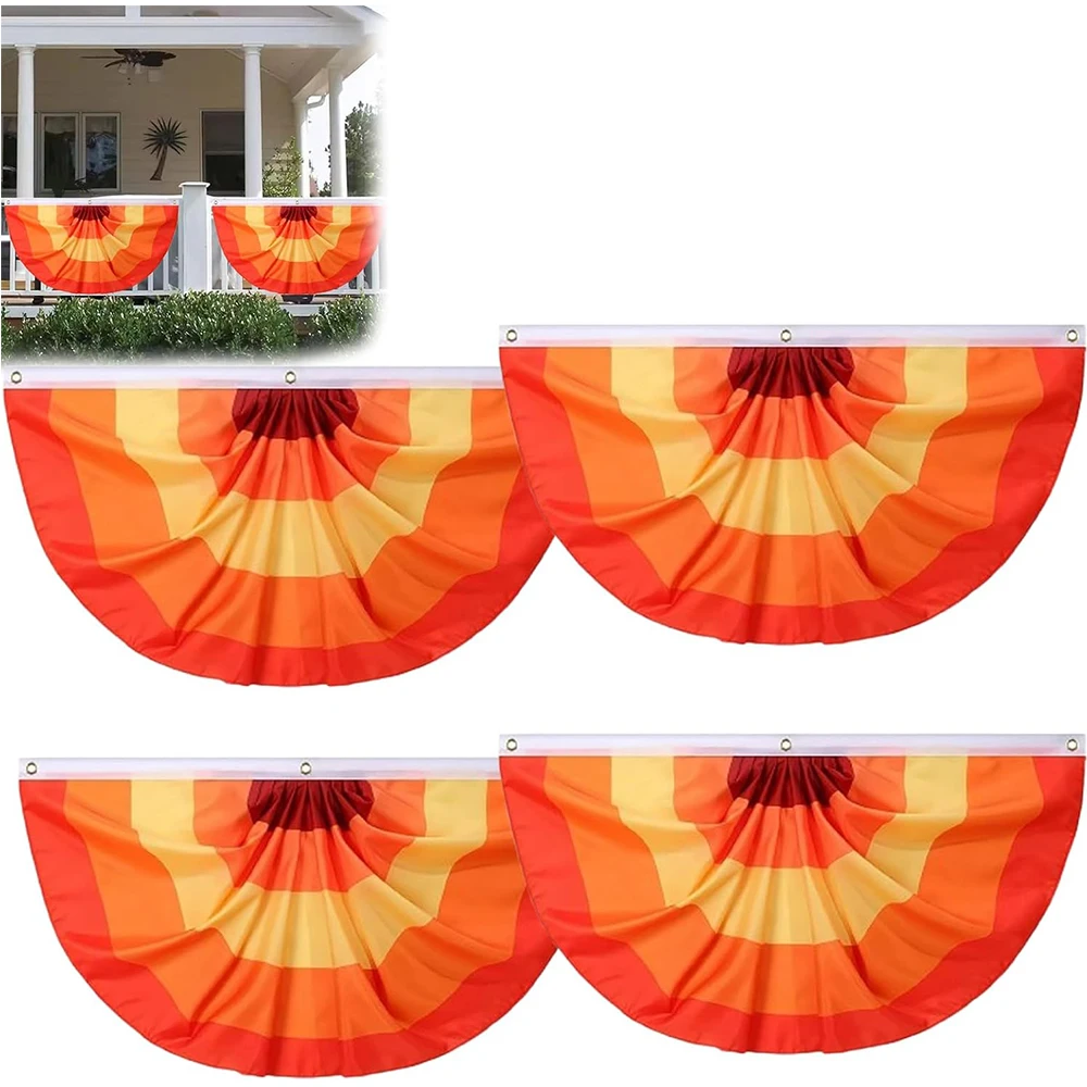 2 PCS Fall Buntings for Outside, Fall Pleated Fan Flag Thanksgiving Buntings, Hanging Banner for Harvest Halloween Decoration In