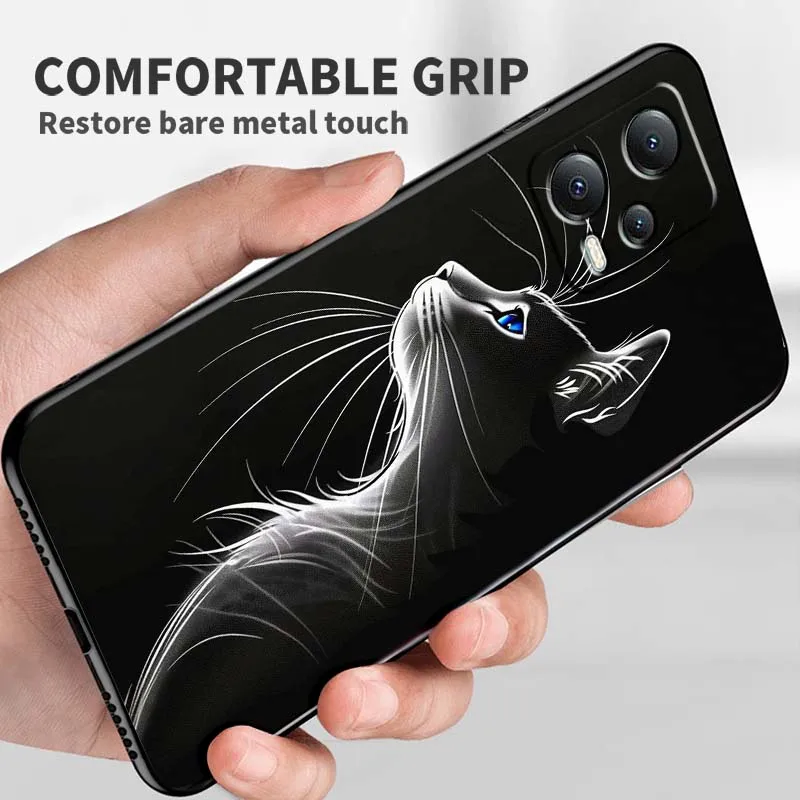 Dark Anime Cat Art Voor Xiaomi Redmi Note 15 14 13 12 12 S 11E 11 11 S Pro Plus 4G 5G Zwart Zachte TPU Cover