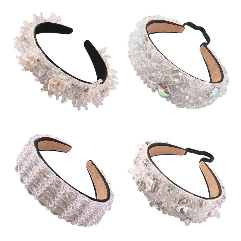 

A2ES Wedding Bridal Jewelry Headband Clear Crystal Glass Drill Beading Floral Hair Hoop Romantic Banquet Party Headdress