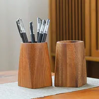 Vintage Wood Pen Holder Minimalist Large-capacity Storage Pencil Box Portable Makeup Brush Holder Table Organizer Pot