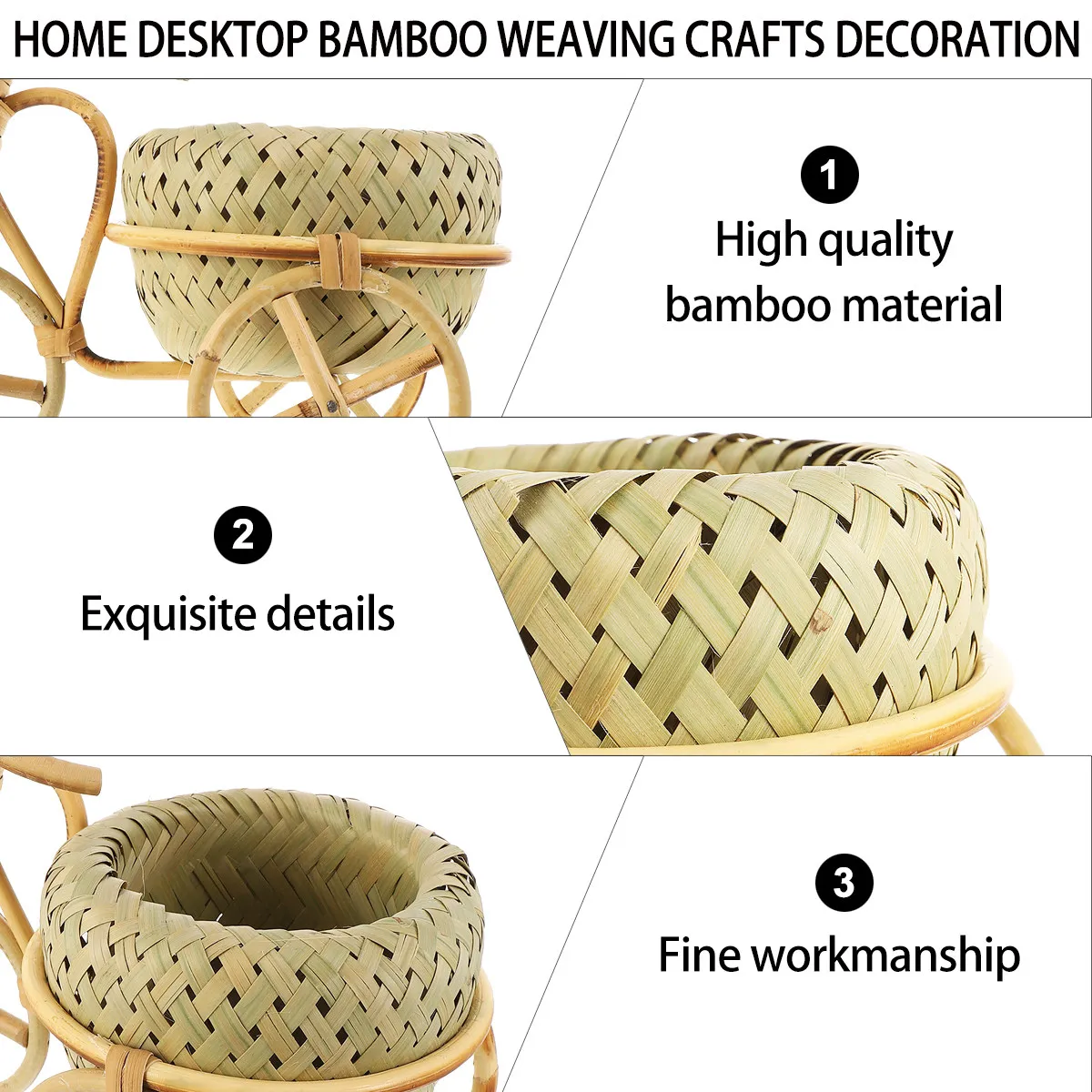Handcrafted Mini Bamboo Basket Rattan Weave Storage Container for Snacks Cookies Fruits Desktop Ornament Creative Decorative