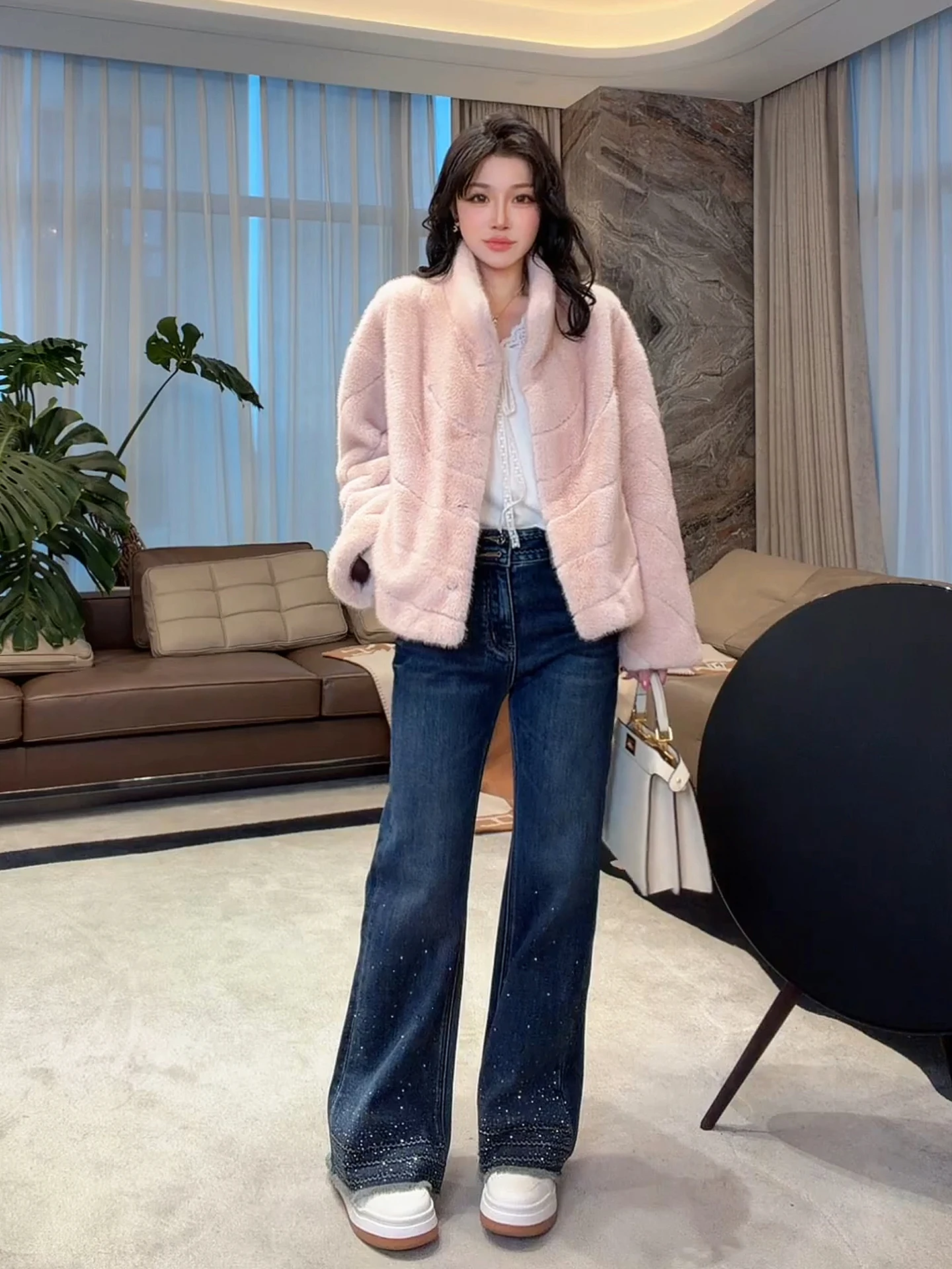 

Женские джинсы с высокой талией из плотного денима, эластичные, с микро-клешем, свободного кроя, из хлопка, с бархатной подкладкой