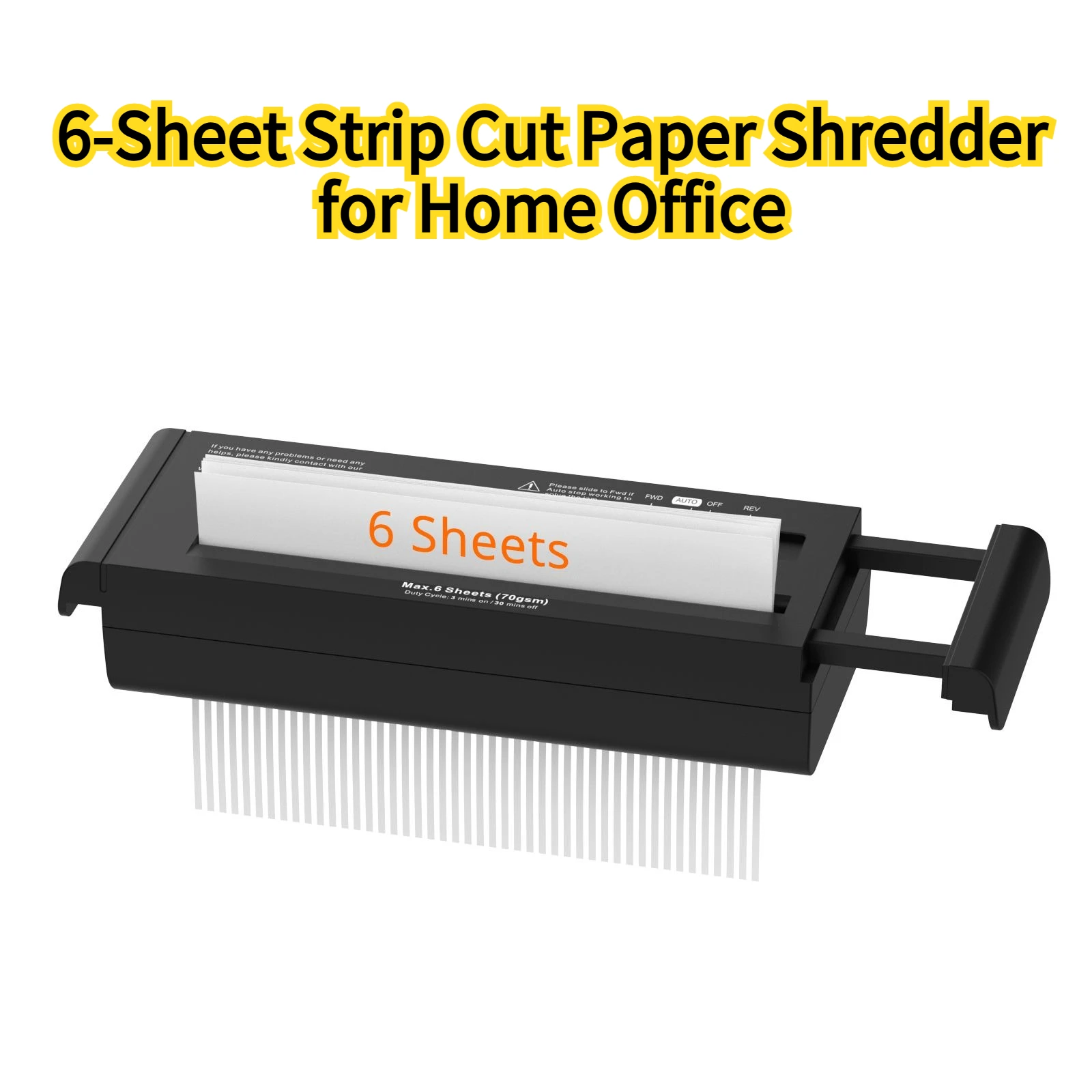 6-Sheet Strip Cut Paper Shredder for Home Office – Portable Shredder Without Basket, Extendable Arm Fits Most Waste Baskets, 3-Min Continuous Run, Jam-Proof Technology, Overheat Protection, Compact Design for Home Use