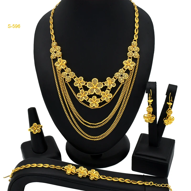 ANIID Africa Luxury Charm Necklace Sets With Tassel for Lady Indian Bridal Nigeria 24k Gold Plated Jewelry Set Party Gifts