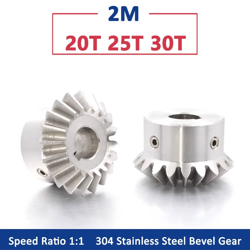 

1pc 1:1 304 Stainless Steel Bevel Gear 2 Module 20 25 30 Teeth 90 Degrees Meshing Angle Steel Gears 2M 20T 25T 30T Bore 12-20mm