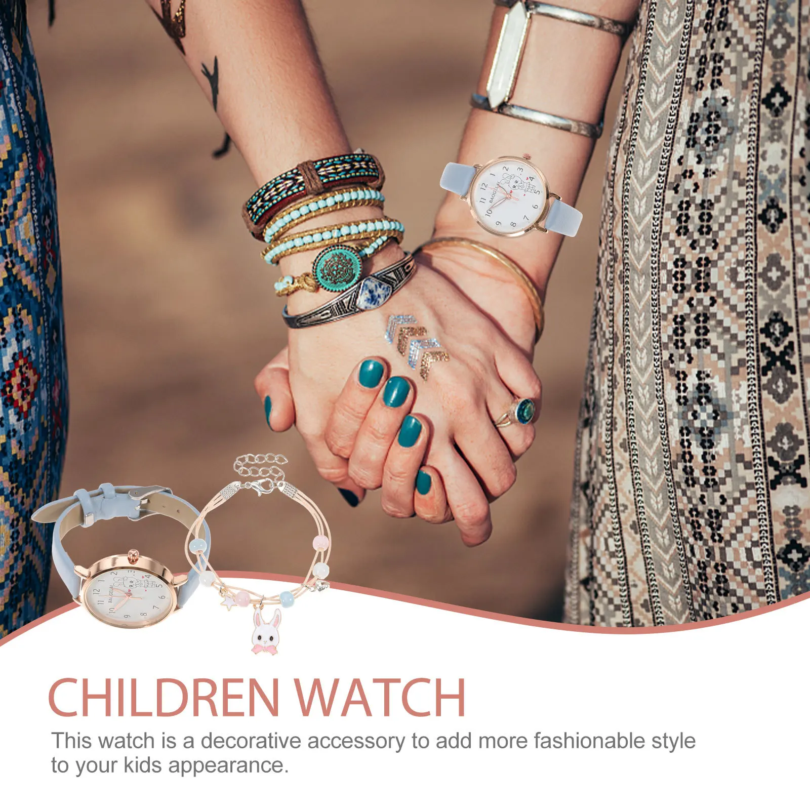 مجموعة واحدة من الأرنب الإبداعي لمجموعة الأساور، وساعة يد كرتونية، وساعة لطيفة للطلاب خفيفة الوزن