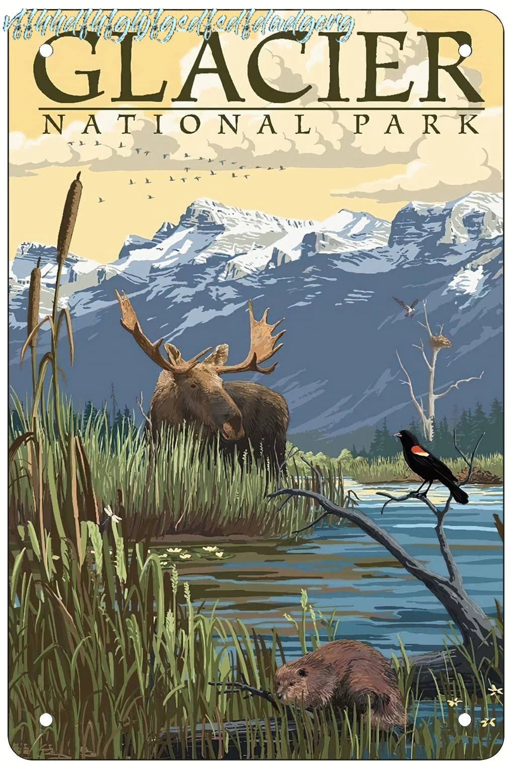 Retro Funny Metal Sheet Signs Glacier National Park, Montana', Wall Decoration, size:8 x 12 sign