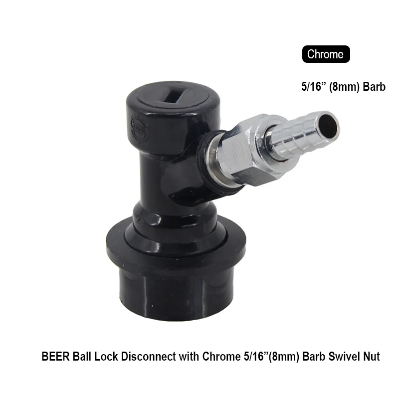 Ball Lock Gas & Beer Keg Disconnect with 6/8mm Barb Swivel Nut set Chrome/ss304 Homebrew Corny Style Soda Keg Dispenser