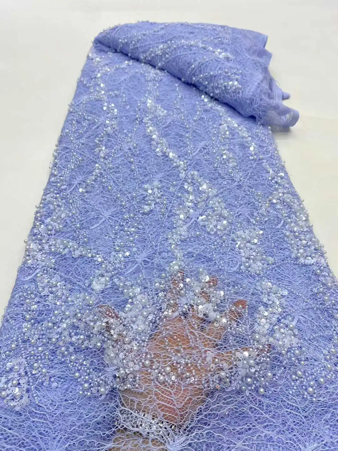 

African Beads Mesh Lace Fabric 2025 High Quality French Sequins Lace Fabric 5 Yards For Nigerian Sewing Party Wedding Dresses