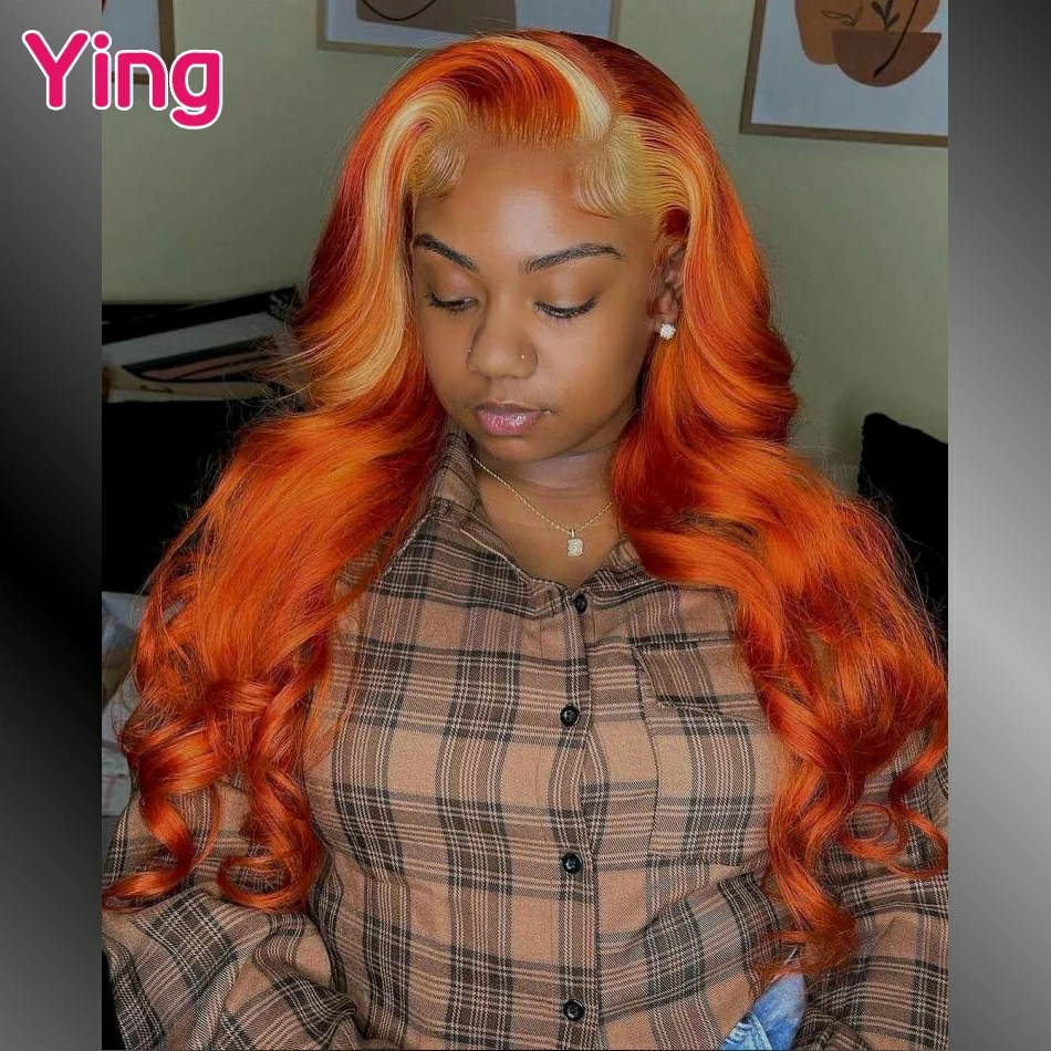 

613 Blonde Highlight Orange Colored Body Wave 13x4 13x6 Lace Frontal Wigs Human Hair PrePlucked Brazilian 4x4 5x5 Closure Wigs