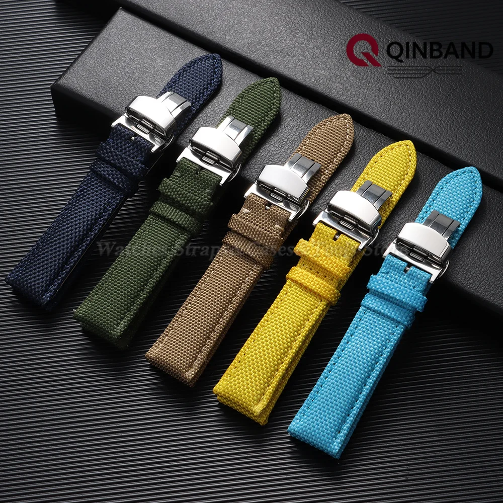 Butterfly Buckle Nylon Sailcloth Deployment Watch Strap 20mm 22mm Band Waterproof Watchband Men Women for Seiko for Omega Belts