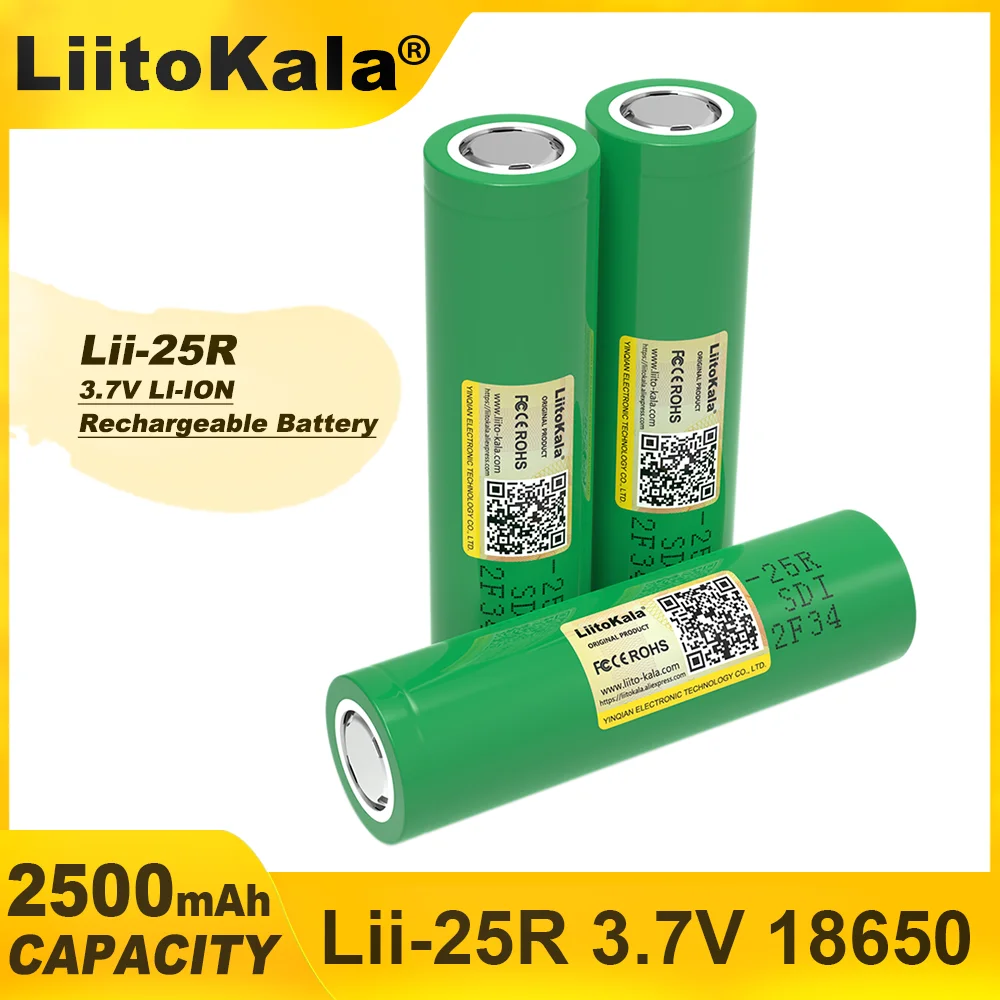 

Original LiitoKala 18650 2500mAh Rechargeable battery 3.6V INR1865025R 20A discharge batteries For Electrical tools use