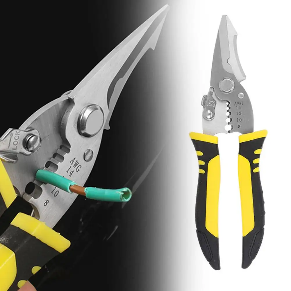 Wire Cutter Crimper Pliers Stripper Hand Tool Electrician Scissors Labor-saving Cutter Multifunctional Stripping Pliers Pli I3c7